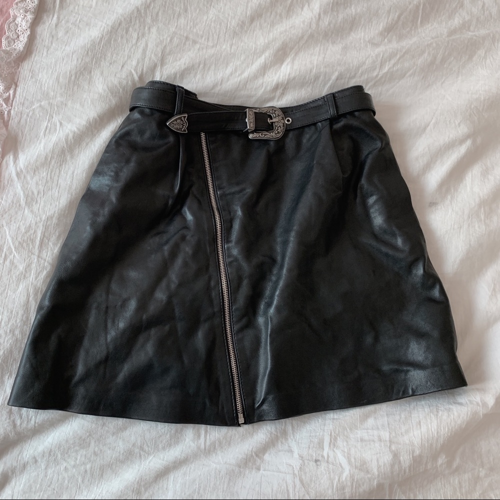 Maje Jay leather skirt with zip and belt